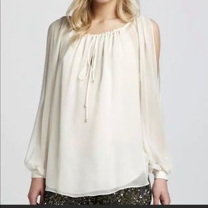 Haute Hippie Silk Tie Neck Slit Sleeve Top